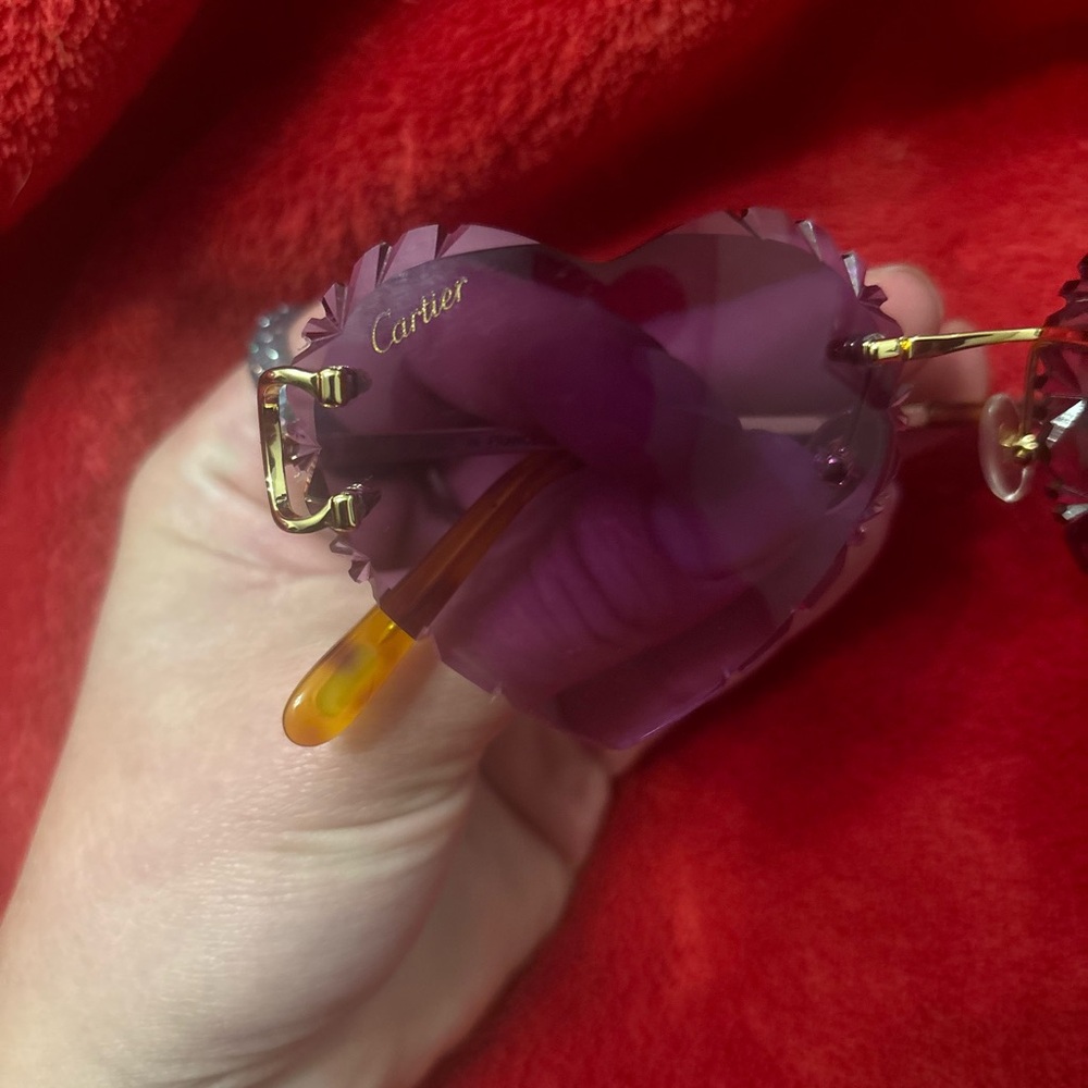 Cartier Heart Sunglasses with Purple Lenses and Gold Frame